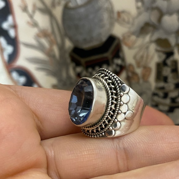 Natural Blue Topaz Gemstone with 925 Sterling Silver Ring - Picture 3 of 8